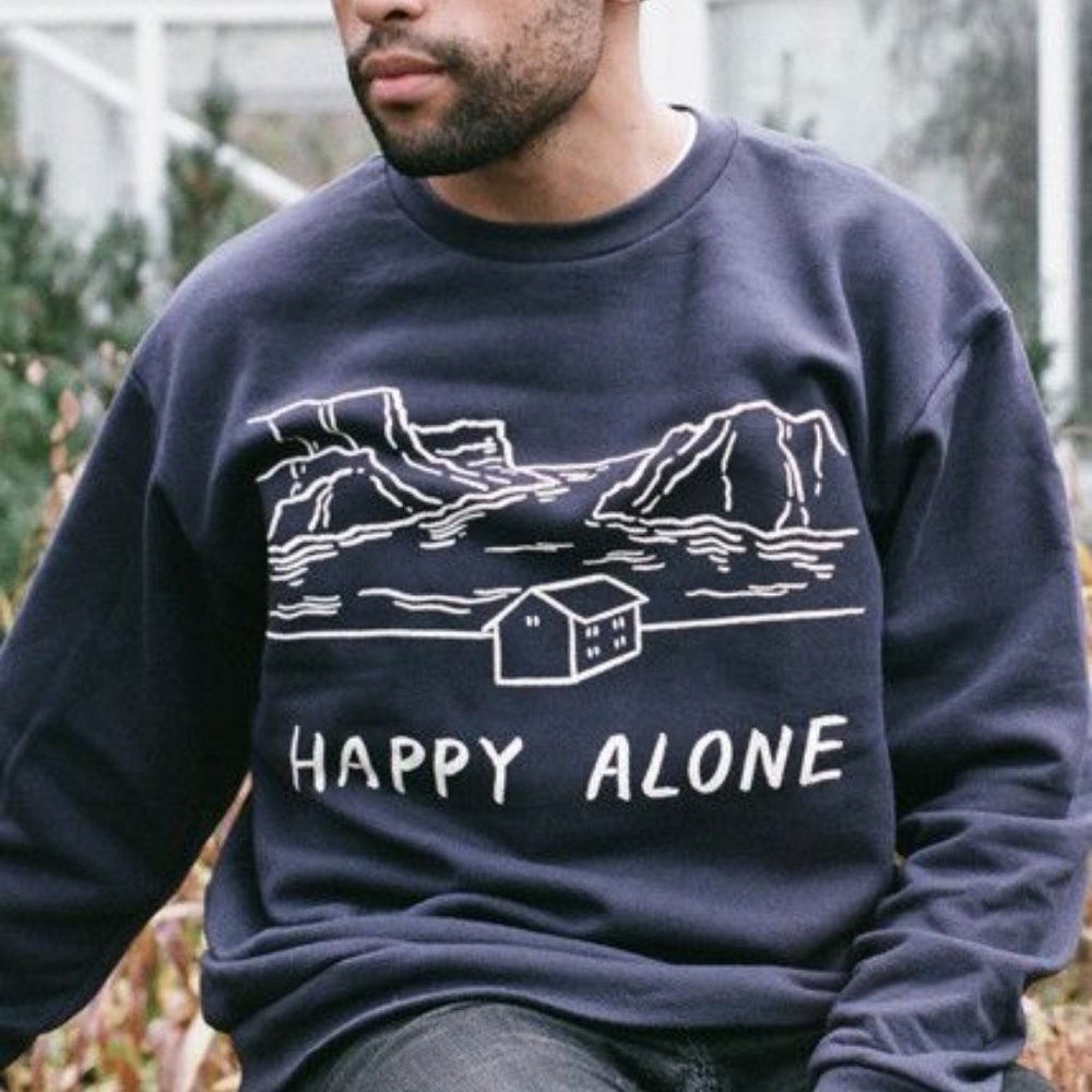 Happy Alone Crewneck Sweatshirt - Navy - Stay Home Club